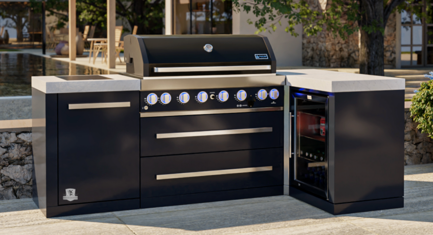 Mont Alpi 805 Black Stainless Steel Island with 90 Degree Corner and Fridge Cabinet - MAi805-BSS90FC - 94"
