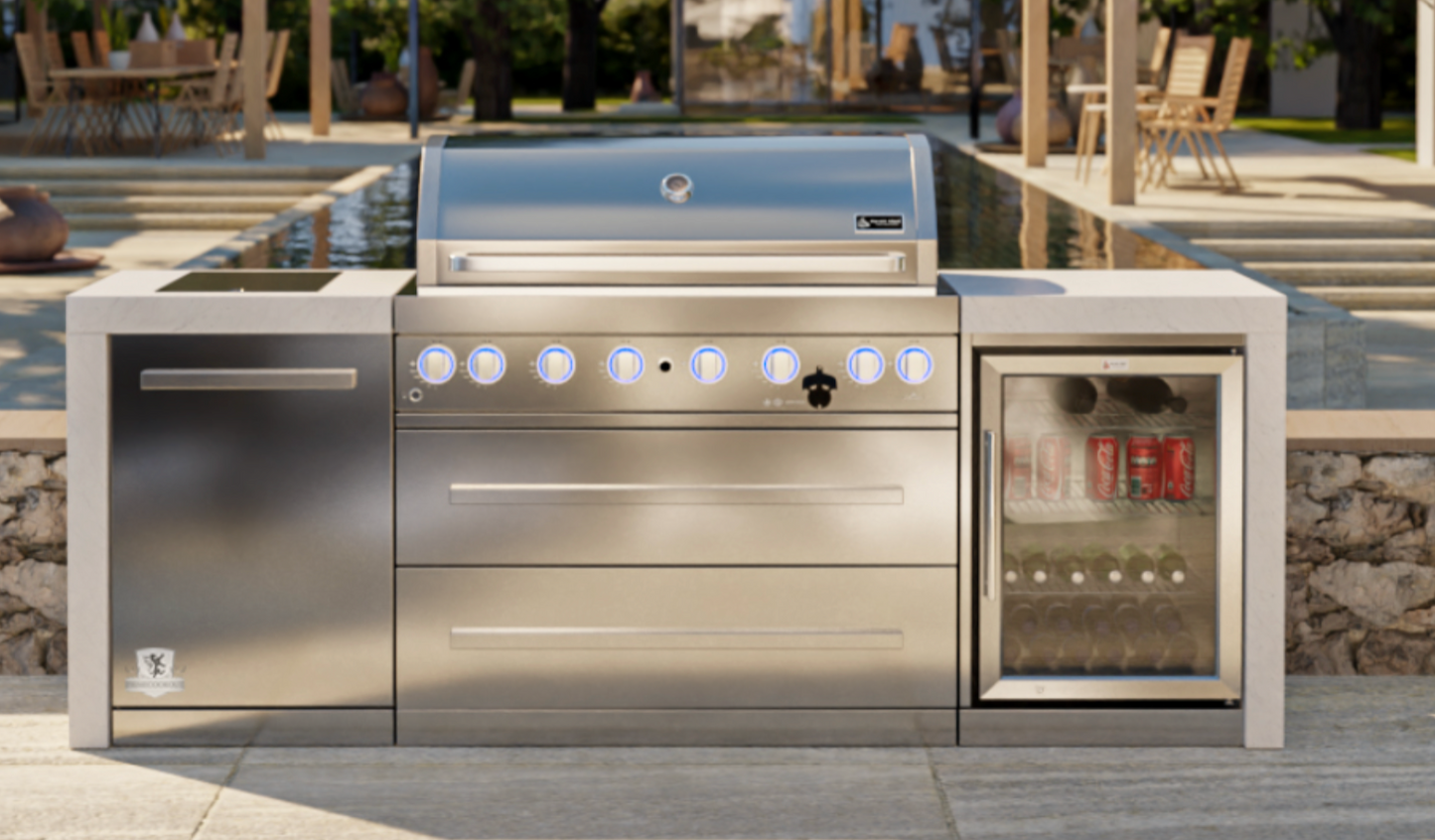 Mont Alpi 6-burner Deluxe Island with Fridge Cabinet MAI805-DFC - 94''
