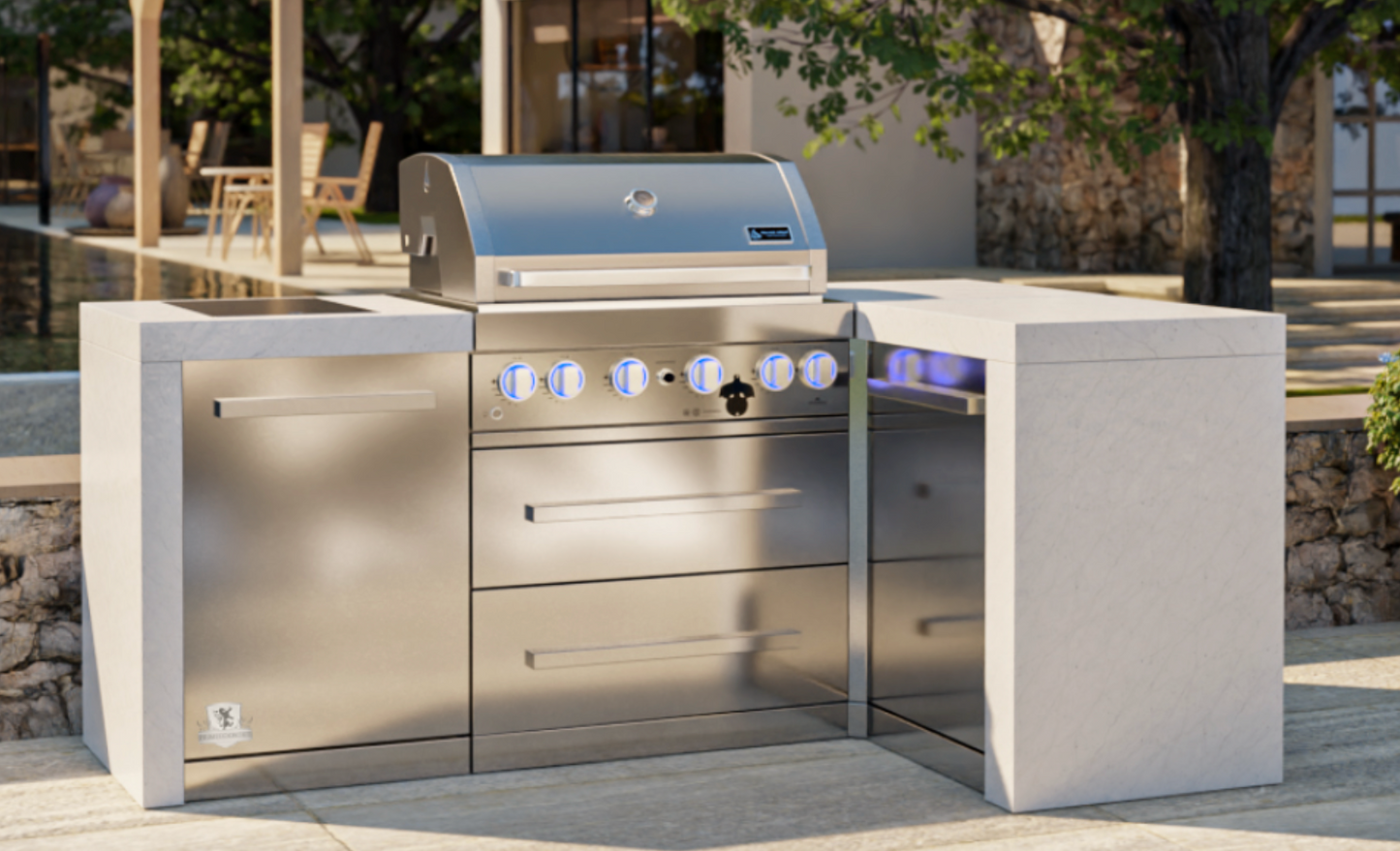 Mont Alpi 4-burner Deluxe Island with a 90-Degree Corner MAi400-D90 - 82''