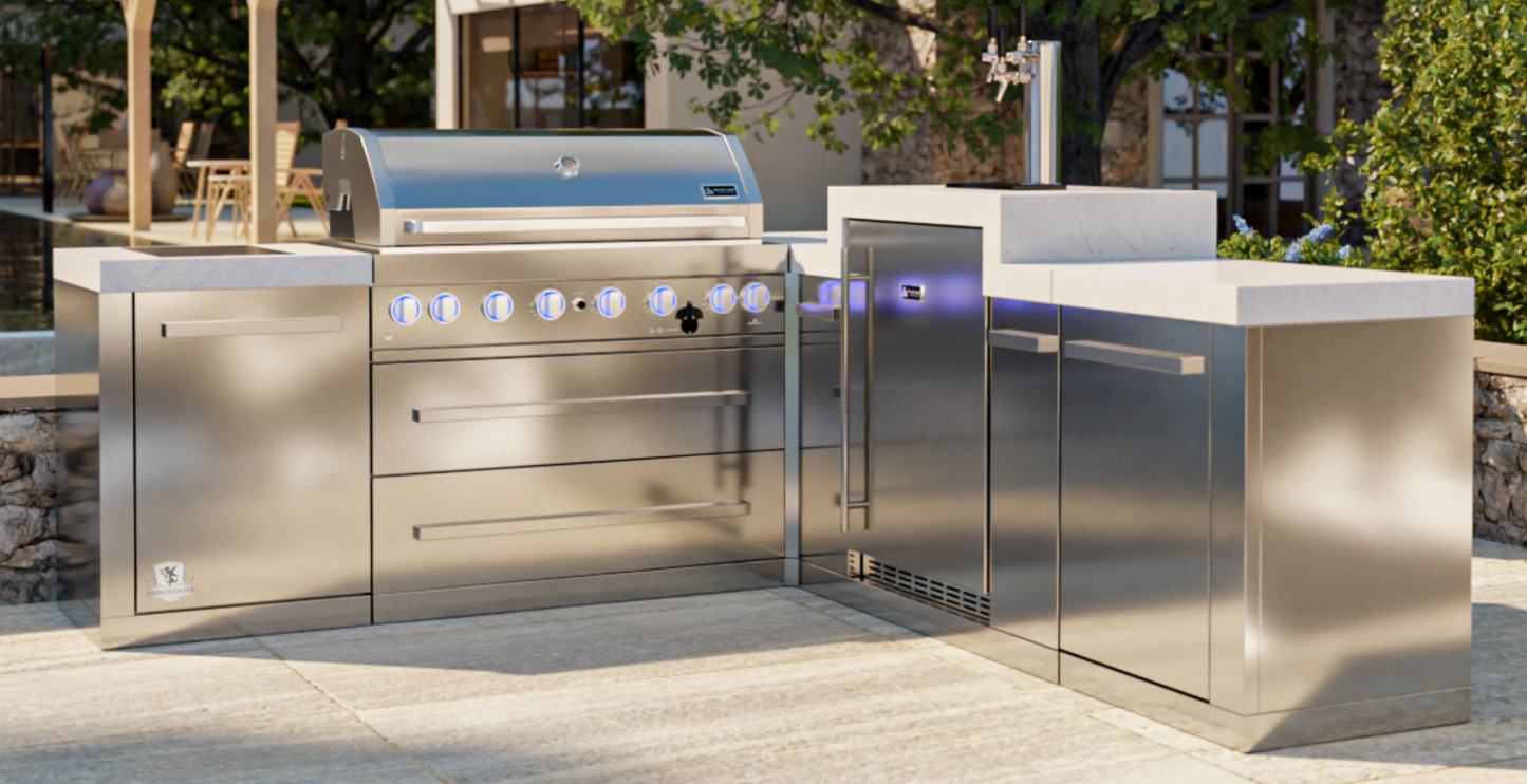 Mont Alpi 805 BBQ Grill Island with 90 Degree Corner & Kegerator - MAi805-90KEG