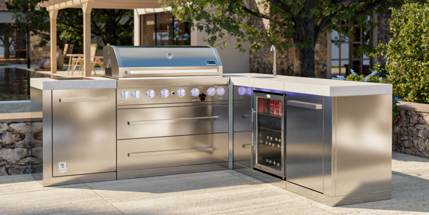 Mont Alpi 805 BBQ Grill Island with 90 Degree Corner & Beverage Center - MAi805-90BEV