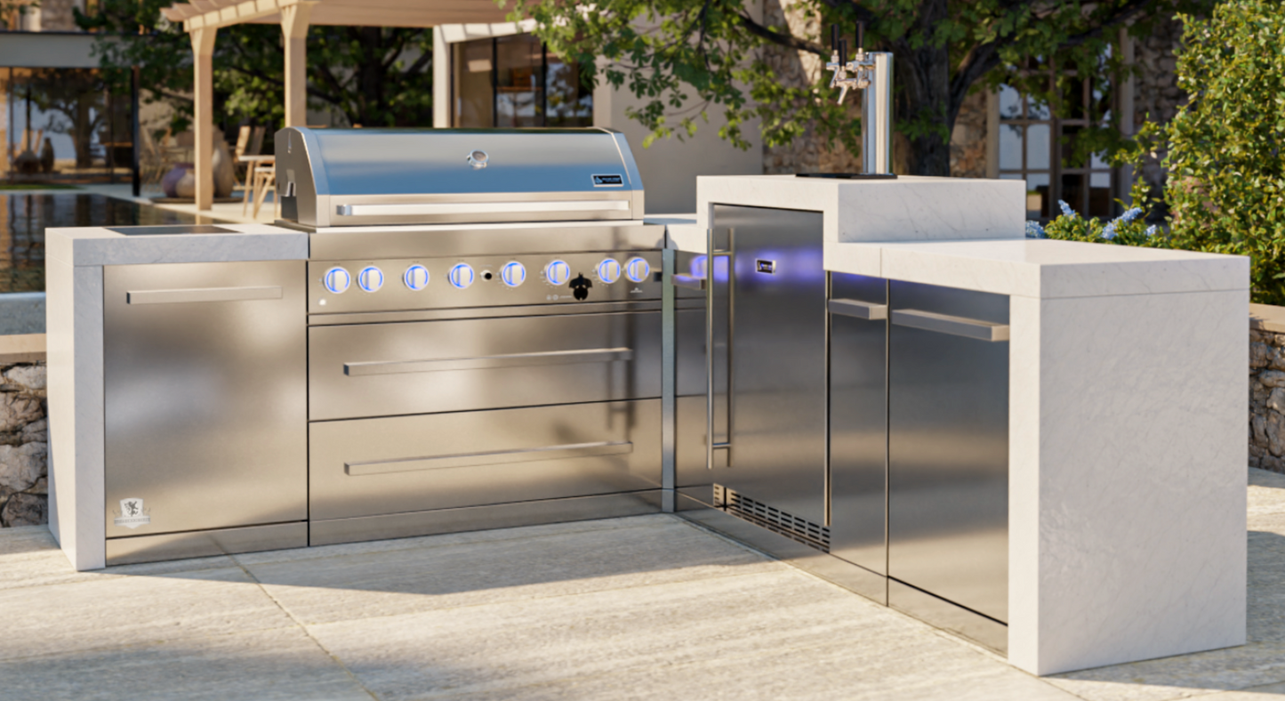 Mont Alpi 805 Deluxe BBQ Grill Island with 90 Degree Corner & Kegerator - MAi805-D90KEG