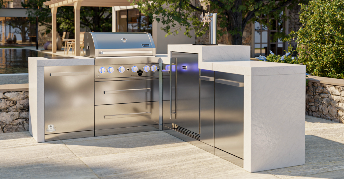 Mont Alpi 400 Deluxe BBQ Grill Island with 90 Degree Corner & Kegerator - MAi400-D90KEG