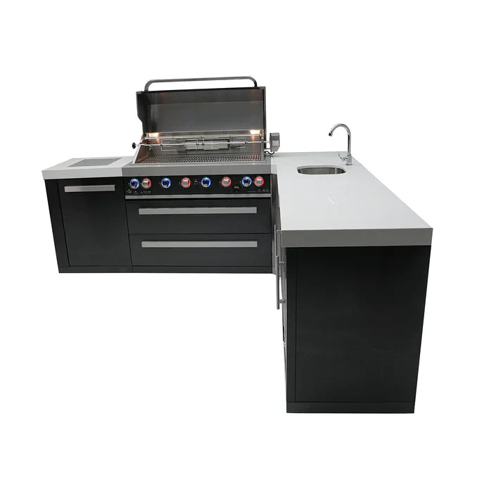 Mont Alpi 805 Black Stainless Steel 90-Degree corner, Beverage Center, and Fridge Cabinet MAi805-BSS90BEVFC