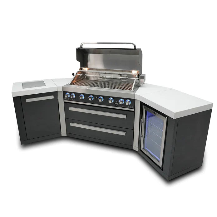 Mont Alpi 805 Black 6-burner Island with 45-Degree Corners and Fridge Cabinet MAi805-BSS45FC - 110"
