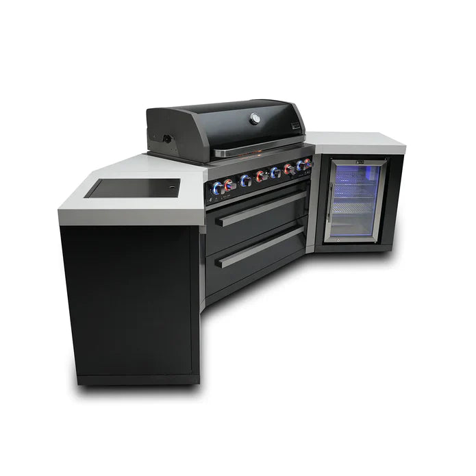 Mont Alpi 805 Black 6-burner Island with 45-Degree Corners and Fridge Cabinet MAi805-BSS45FC - 110"