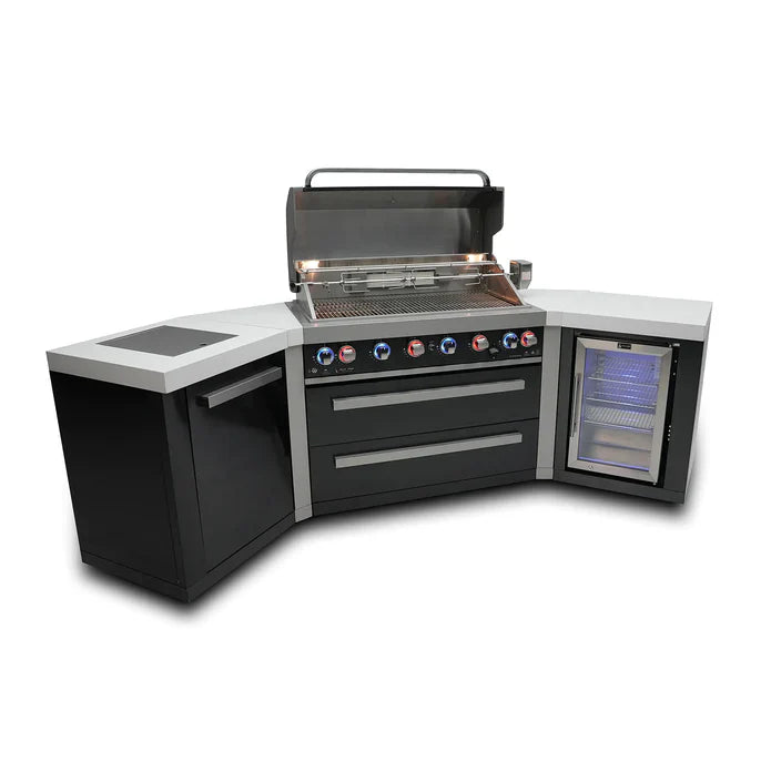 Mont Alpi 805 Black 6-burner Island with 45-Degree Corners and Fridge Cabinet MAi805-BSS45FC - 110"