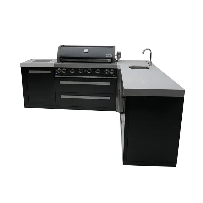 Mont Alpi 805 Black Stainless Steel Island with a 90-degree corner and beverage Center MAi805-BSS90BEV