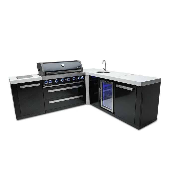 Mont Alpi 805 Black Stainless Steel Island with a 90-degree corner and beverage Center MAi805-BSS90BEV