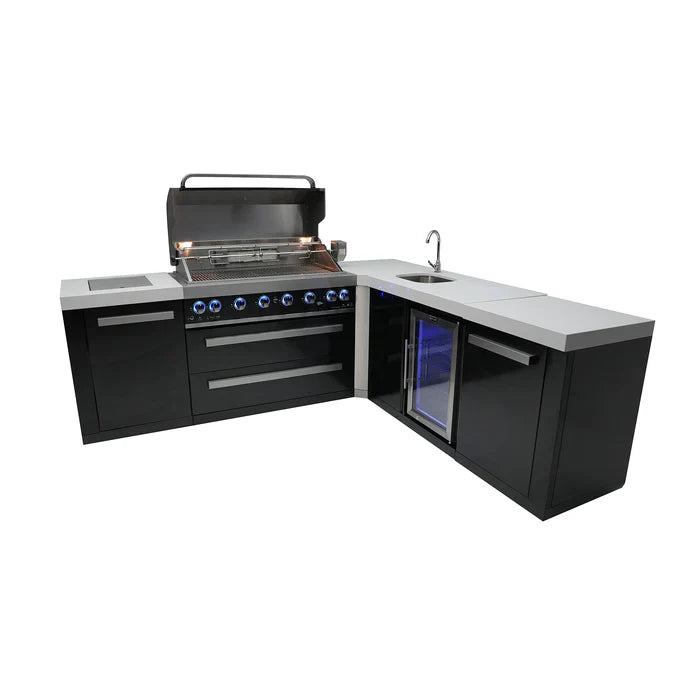 Mont Alpi 805 Black Stainless Steel Island with a 90-degree corner and beverage Center MAi805-BSS90BEV