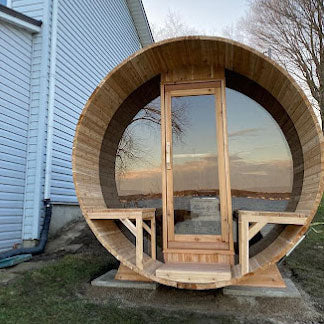 Dundalk Canadian Timber Tranquility MP Barrel Sauna | 2-4 People | Wood or Electric Heater
