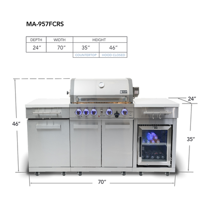 Mont Alpi 957FCRS Propane Island W/ Compact Refrigerator, Infrared Rear Burner & Rotisserie Kit - MA-957FCRD