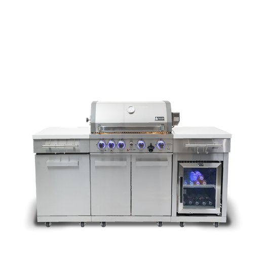 Mont Alpi 957FCRS Propane Island W/ Compact Refrigerator, Infrared Rear Burner & Rotisserie Kit - MA-957FCRD