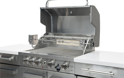 Mont Alpi 957FCRS Propane Island W/ Compact Refrigerator, Infrared Rear Burner & Rotisserie Kit - MA-957FCRD
