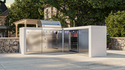 Mont Alpi 4-burner Deluxe Island featuring a 90-degree corner and beverage center MAi400-D90BEV - 82''-88''