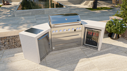 Mont Alpi 6-burner Deluxe Island with 45-Degree Corners and a Fridge Cabinet MAi805-D45FC 110''