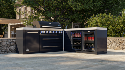 Mont Alpi 805 Black Stainless Steel 90-Degree corner, Beverage Center, and Fridge Cabinet MAi805-BSS90BEVFC