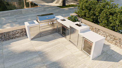 Mont Alpi 805 Deluxe BBQ Grill Island with 90 Degree Corner, Kegerator, Beverage Center & Fridge Cabinet - MAi805-D90KEGBEVFC