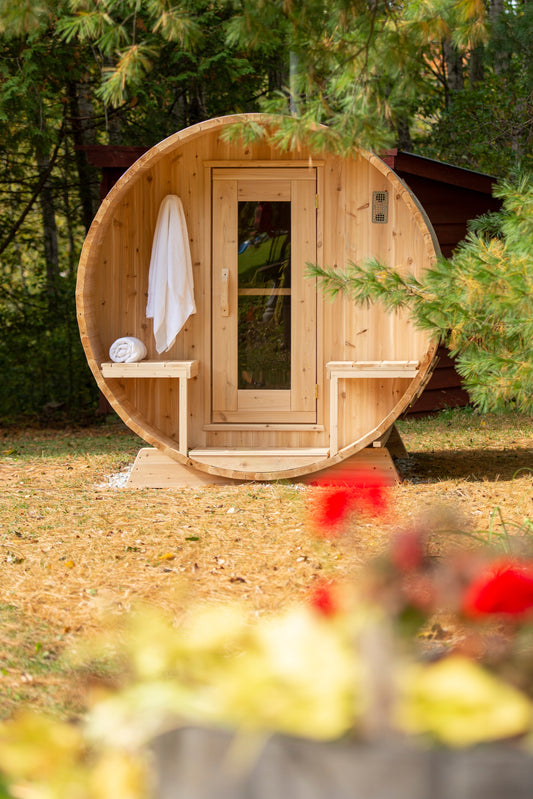 Dundalk Canadian Timber White Cedar Serenity Outdoor Sauna | 2-4 People | Wood or Electric Heater
