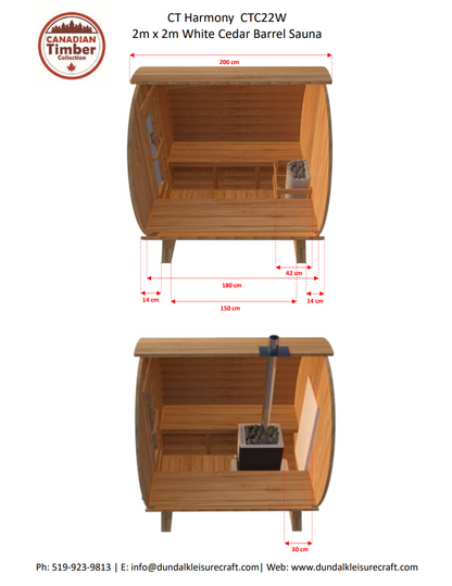 Dundalk 4 Person White Cedar Outdoor Sauna Harmony | 2-4 People | Wood or Electric Heater