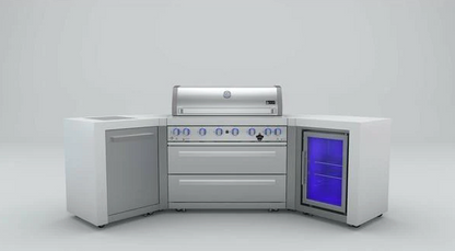 Mont Alpi 6-burner Deluxe Island with 45-Degree Corners and a Fridge Cabinet MAi805-D45FC 110''