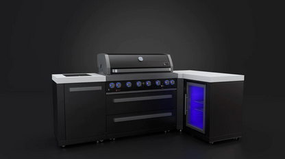 Mont Alpi 805 Black Stainless Steel Island with 90 Degree Corner and Fridge Cabinet - MAi805-BSS90FC - 94"