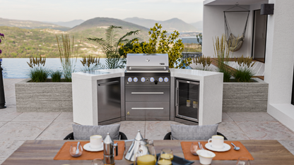 Mont Alpi 4-burner Deluxe Island with 45-Degree Corners and a Fridge Cabinet MAi400-D45FC - 106''