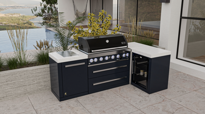 Mont Alpi 805 Black Stainless Steel Island with 90 Degree Corner and Fridge Cabinet - MAi805-BSS90FC - 94"