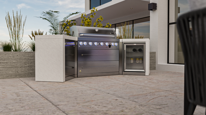 Mont Alpi 6-burner Deluxe Island with 45-Degree Corners and a Fridge Cabinet MAi805-D45FC 110''