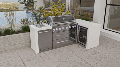 Mont Alpi 6-burner Deluxe Island with a 90-degree corner and a fridge cabinet MAi805-D90FC - 94''