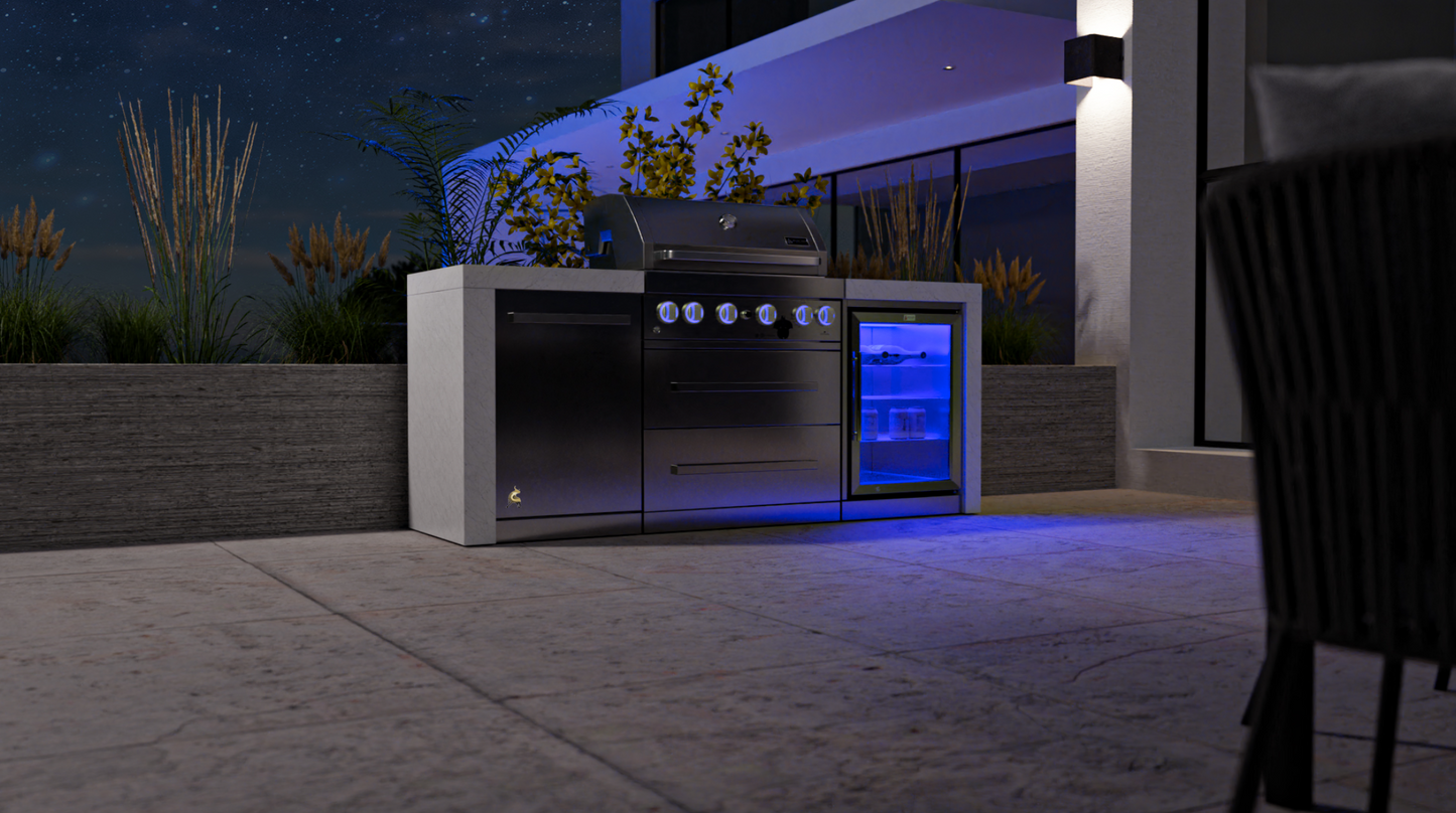 Mont Alpi 4-burner Deluxe Island with Fridge Cabinet MAI400-DFC 82''