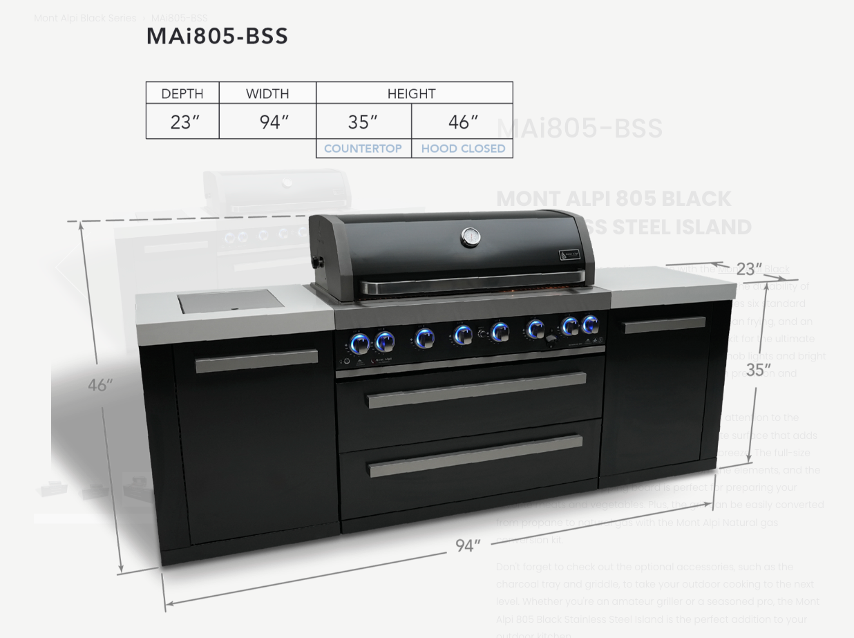 Mont Alpi 805 Black Stainless Steel Island MAi805-BSS - 94''