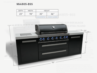 Mont Alpi 805 Black Stainless Steel Island MAi805-BSS - 94''