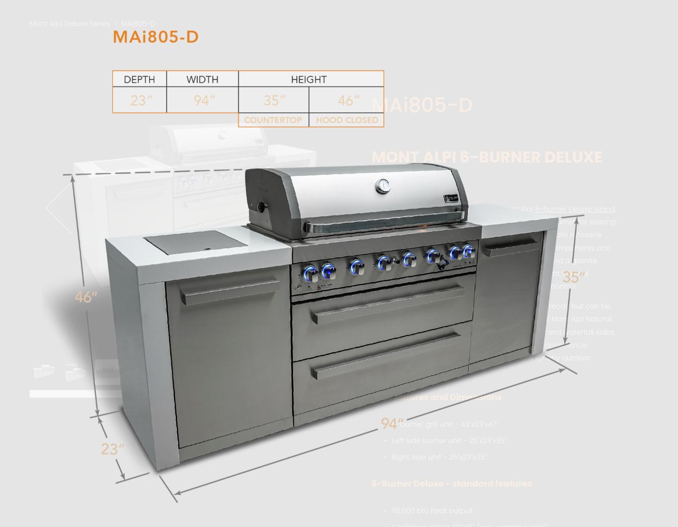Mont Alpi 6-burner Deluxe Island MAi805-D - 94''