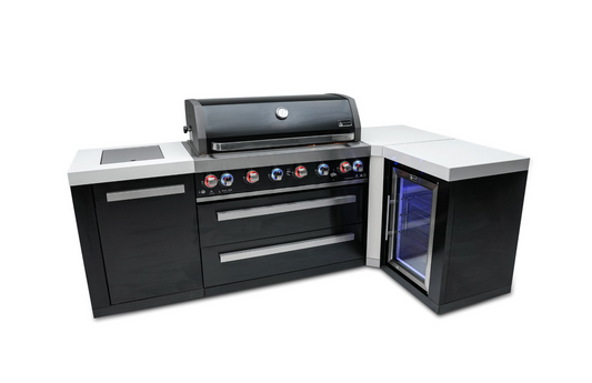 Mont Alpi 805 Black Stainless Steel Island with 90 Degree Corner and Fridge Cabinet - MAi805-BSS90FC - 94"