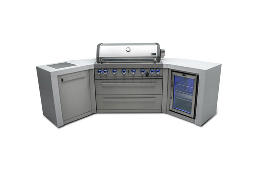 Mont Alpi 6-burner Deluxe Island with 45-Degree Corners and a Fridge Cabinet MAi805-D45FC 110''