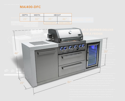 Mont Alpi 4-burner Deluxe Island with Fridge Cabinet MAI400-DFC 82''