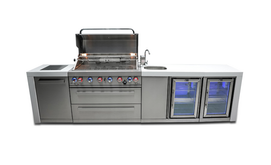 Mont Alpi 6-burner Deluxe Island with a Beverage Center And Fridge Cabinet MAi805-DBEVFC 132''
