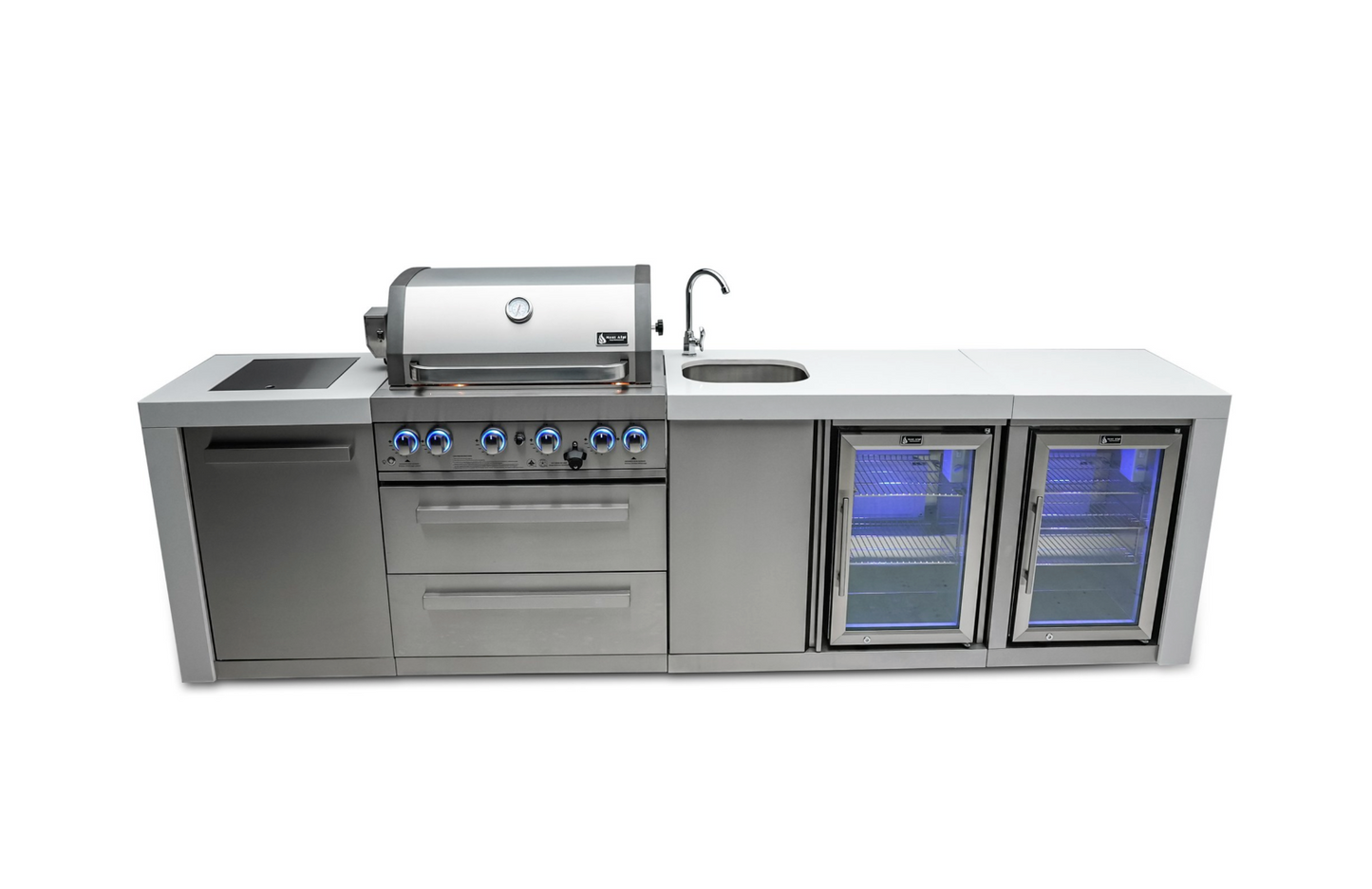 Mont Alpi 4-burner Deluxe Island with a Beverage Center And Fridge Cabinet MAi400-DBEVFC - 120''