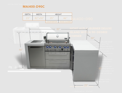 Mont Alpi 4-burner Deluxe Island with a 90-Degree Corner MAi400-D90 - 82''