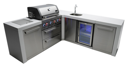 Mont Alpi 4-burner Deluxe Island featuring a 90-degree corner and beverage center MAi400-D90BEV - 82''-88''