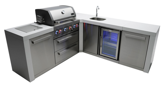 Mont Alpi 4-burner Deluxe Island featuring a 90-degree corner and beverage center MAi400-D90BEV - 82''-88''