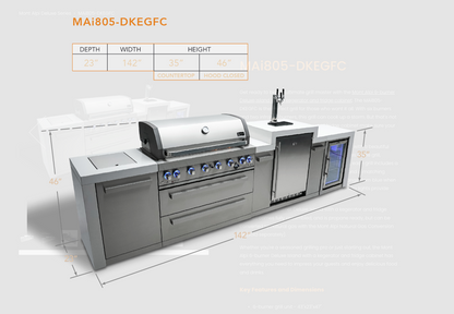 Mont Alpi 805 Deluxe BBQ Grill Island with Kegerator and Fridge Cabinet - MAI805-DKEGFC