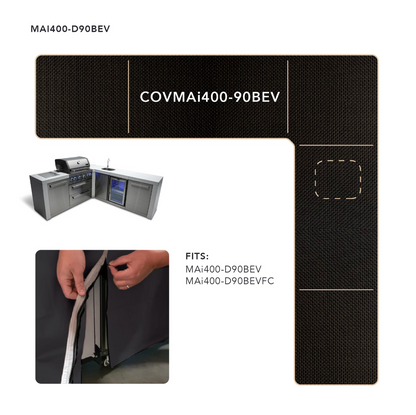 COVER FOR 400 ISLAND WITH A 90 DEGREE CORNER AND BEVERAGE CENTER - COVMAi400-90BEV