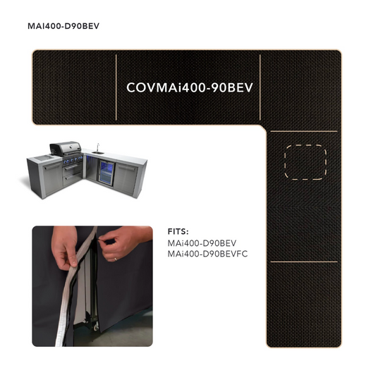 COVER FOR 400 ISLAND WITH A 90 DEGREE CORNER AND BEVERAGE CENTER - COVMAi400-90BEV