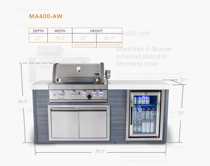 Mont Alpi 4-Burner Artwood Island in Stainless Steel - MA400-AW