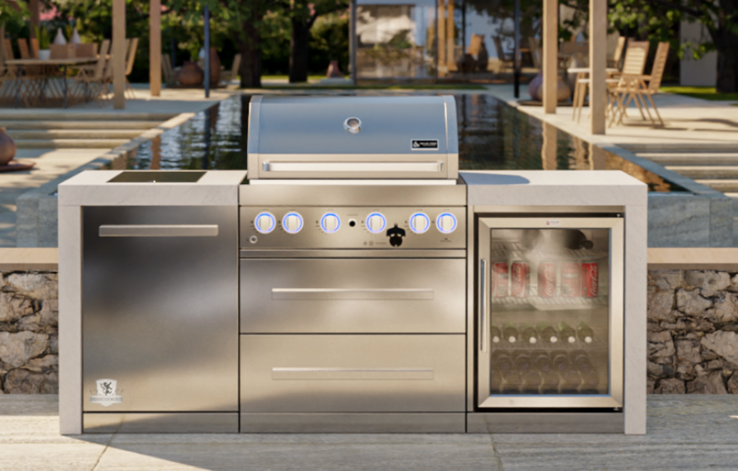Mont Alpi 4-burner Deluxe Island with Fridge Cabinet MAI400-DFC 82''