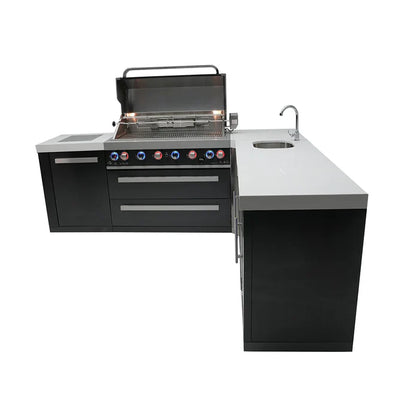 Mont Alpi 805 Black Stainless Steel 90-Degree corner, Beverage Center, and Fridge Cabinet MAi805-BSS90BEVFC