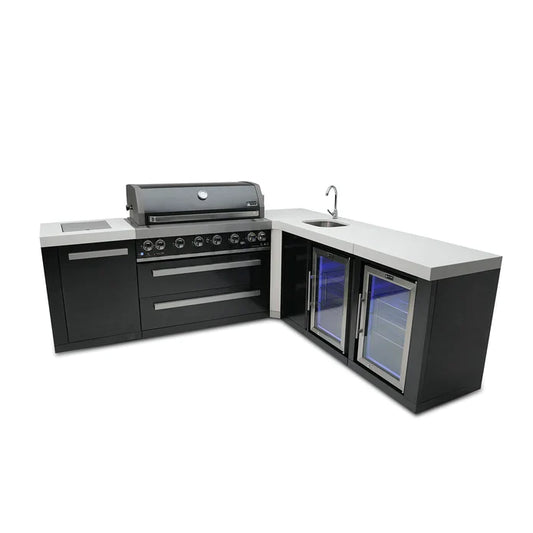 Mont Alpi 805 Black Stainless Steel 90-Degree corner, Beverage Center, and Fridge Cabinet MAi805-BSS90BEVFC