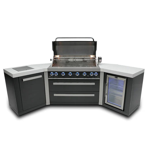 Mont Alpi 805 Black 6-burner Island with 45-Degree Corners and Fridge Cabinet MAi805-BSS45FC - 110"